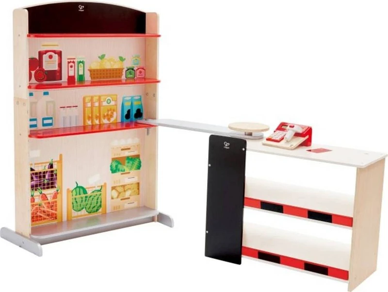 Hape Pop-Up Shop | Wooden Play Shop For Kids, Novelty Children’s Set With Accessories – Shelf, Scanner, Calculator + Card Reader For Ages 3+