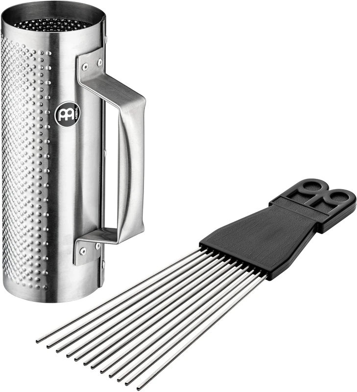 Meinl Percussion Merengue Güira Instrument - Very Small Hollow Scraper Instrument With Handle - Including Scraper - Steel, Silver (MGU4)