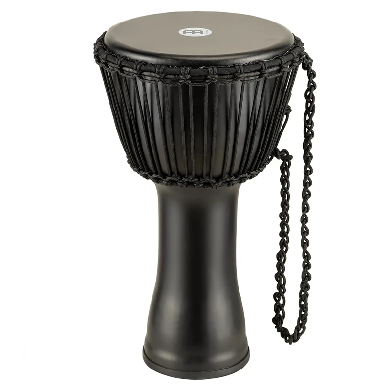 Meinl Percussion Rope Travel Djembe - Medium Sized Handdrum - With Goat Head - Diameter 10 Inches - Plastic, Black (PADJ4-M-G)