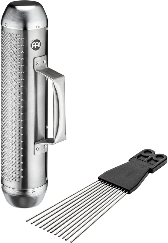 Meinl Percussion Merengue Güira Shaker - Scraping Instrument With Rattle Filling - With Handle - Including Scraper - Steel, Silver (MGUS1)