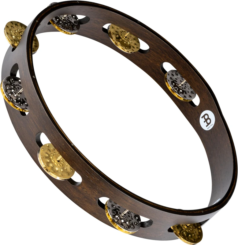 Meinl Percussion Vintage Wood Tambourine - 1-Row Tambourine - 10-inch Diameter - Siam Oak / Brass and Steel, Walnut Brown / Natural (TA1VM-WB)