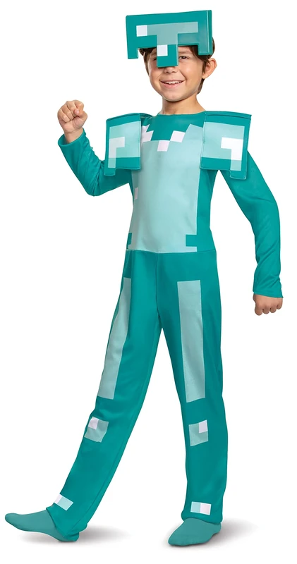 Disguise Official Diamond Armour Minecraft Costume for Kids - Fancy Dress Up Outfit for Halloween, Birthday, World Book Day, Large