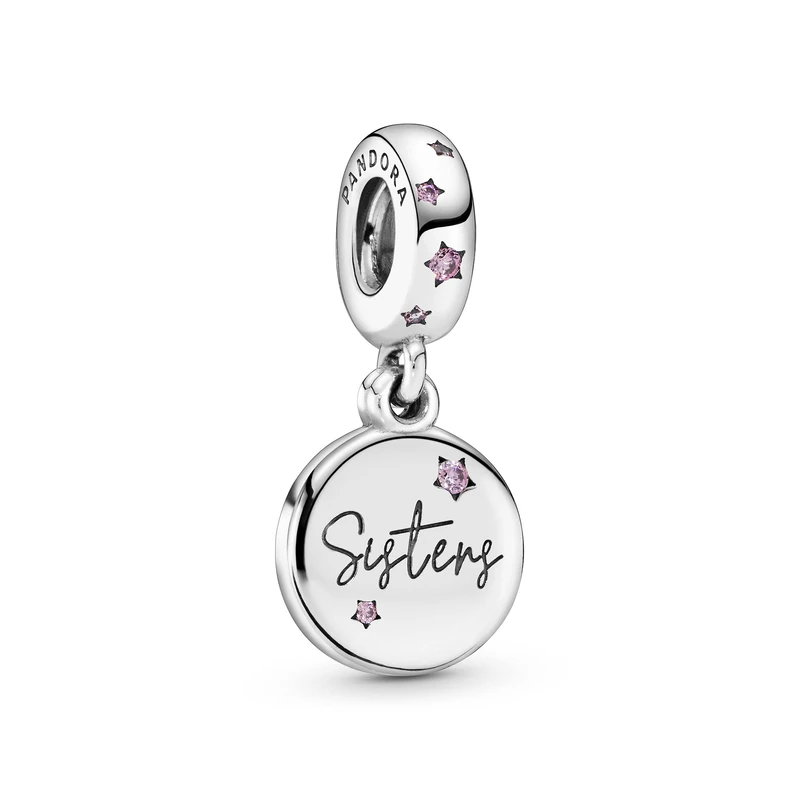 Pandora Moments Women's Sterling Silver Forever Sisters Cubic Zirconia Dangle Charm for Bracelet, No Box
