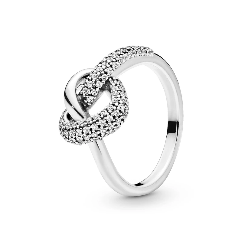 PANDORA Moments Women's Sterling Silver Knotted Heart Cubic Zirconia Ring, Size 54, No Box