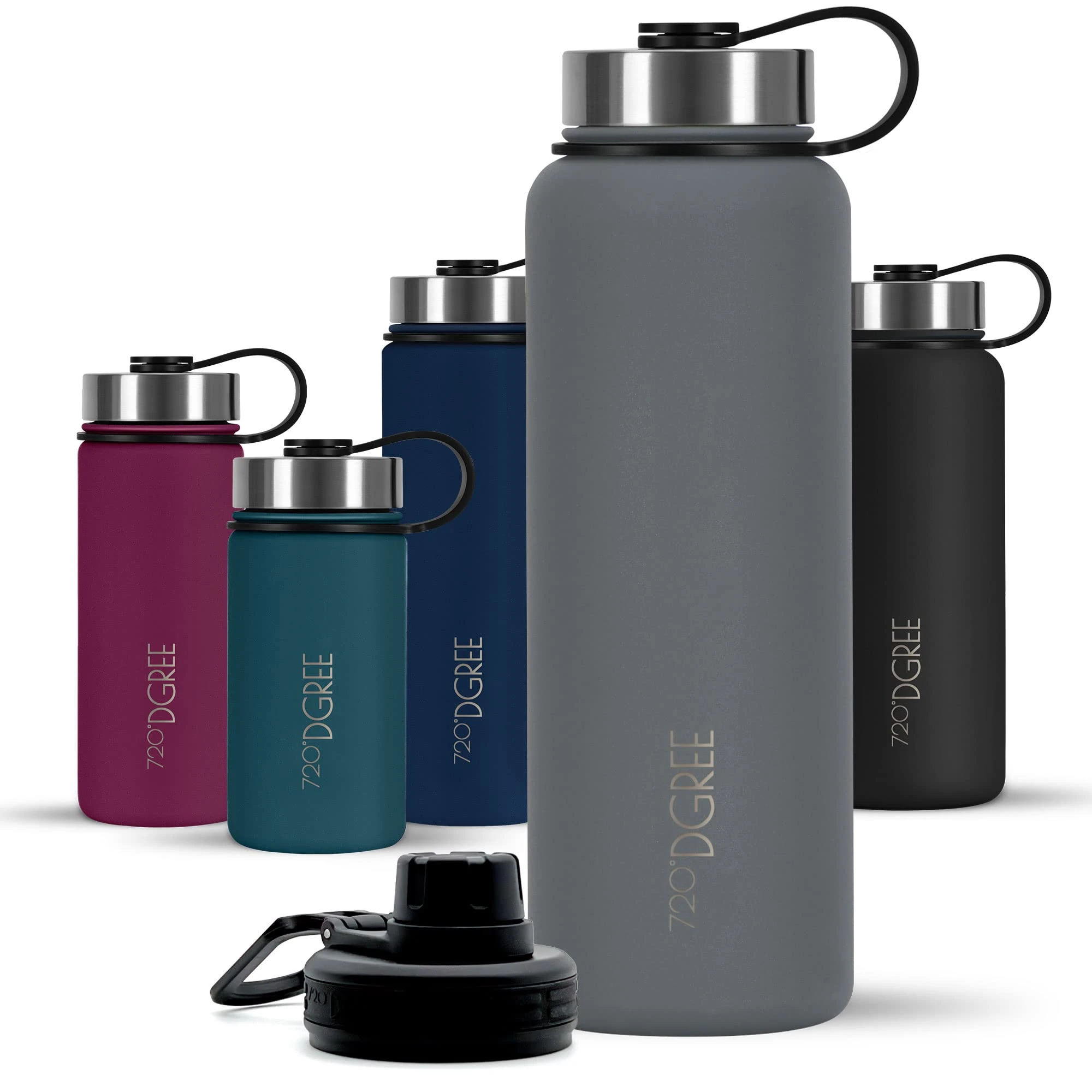 720°DGREE Vaccum Insulated Water Bottle “noLimit“ - 1200ml - Leakproof, BPA-Free, Thermo Stainless Steel Flask - Carbonated Drinks, Sports, Gym, School, Travel, Camping, Hiking, Outdoor +Sports-Cap