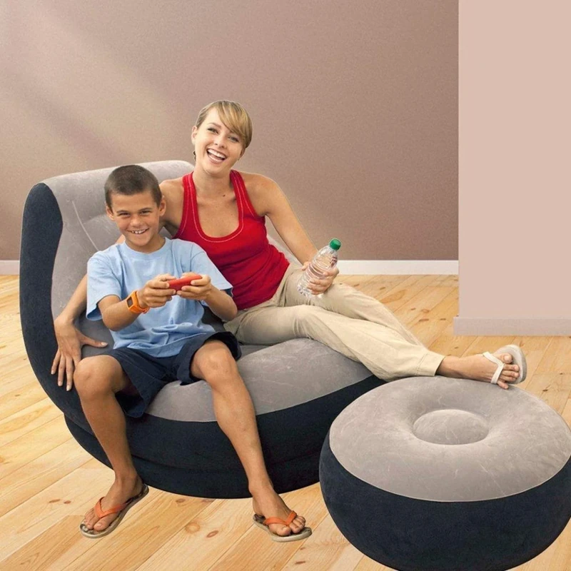 Intex 68564NP, Lounge Chair 102 x 137 x 79 cm, with Legs 64 x 28 cm, Grey/Black, Solid Colour
