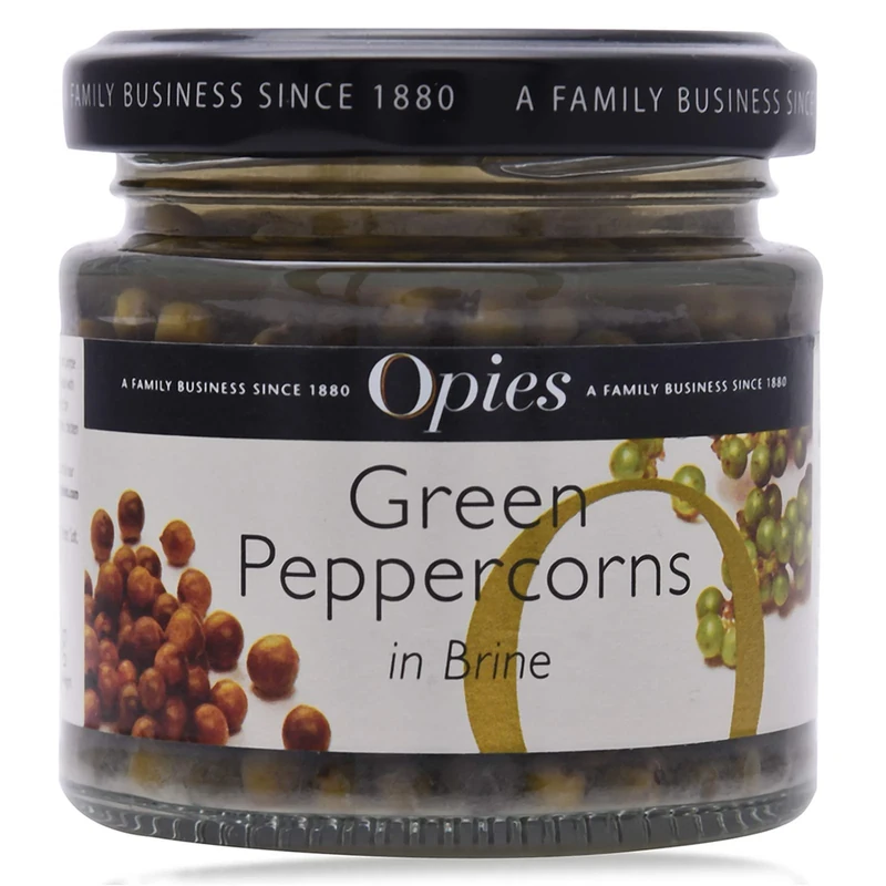 Opies Green Peppercorns in Lightly Salted Water, 115g – Vibrant, Aromatic Flavour for Steaks, Peppercorn Sauces, Thai Curries, Soups & Salads.