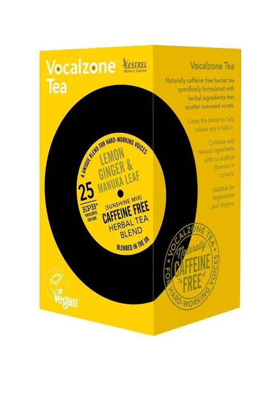 Vocalzone Tea for Throat & Voice Care – Lemon Ginger & Manuka Leaf. Caffeine Free Herbal Tea Blend. 25 Tea Bags. Contains Liquorice, Slippery Elm. - Image 1
