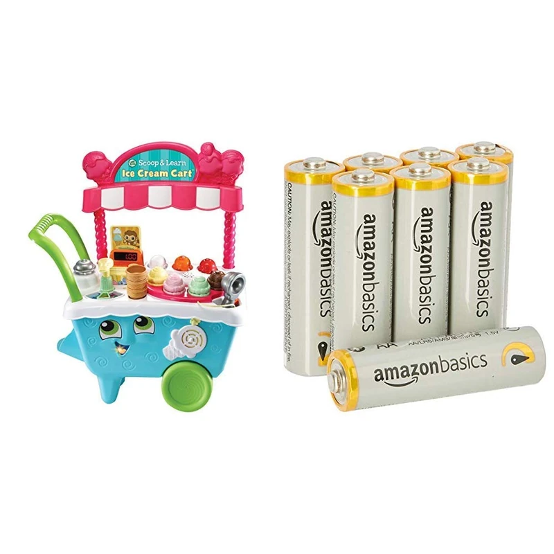 Leapfrog Scoop & Learn Ice Cream Cart & Amazon Basics AA Performance Alkaline Batteries [Pack of 8] - Packaging May Vary