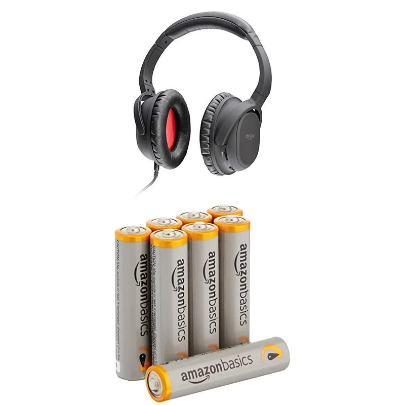 LINDY NC-60 Active Noise Cancelling Headphones with Amazon Basics Batteries
