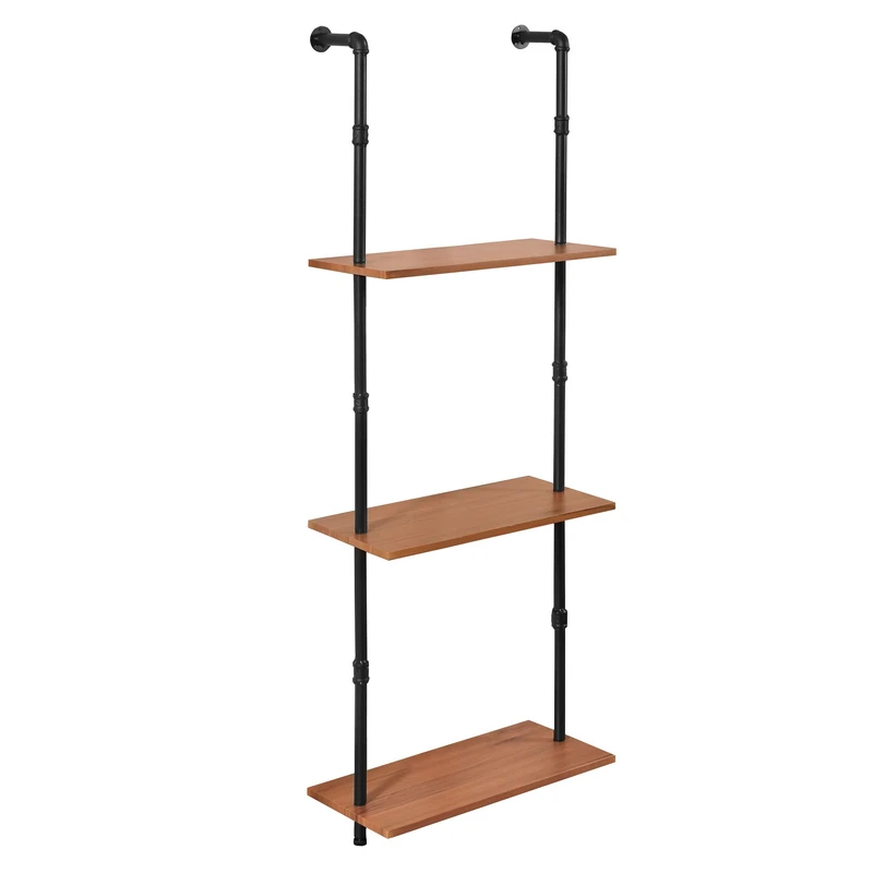 Furinno Wyatt Industrial Style 3-Tier Wall-Mounted Storage Shelf, Antique Espresso - Image 1