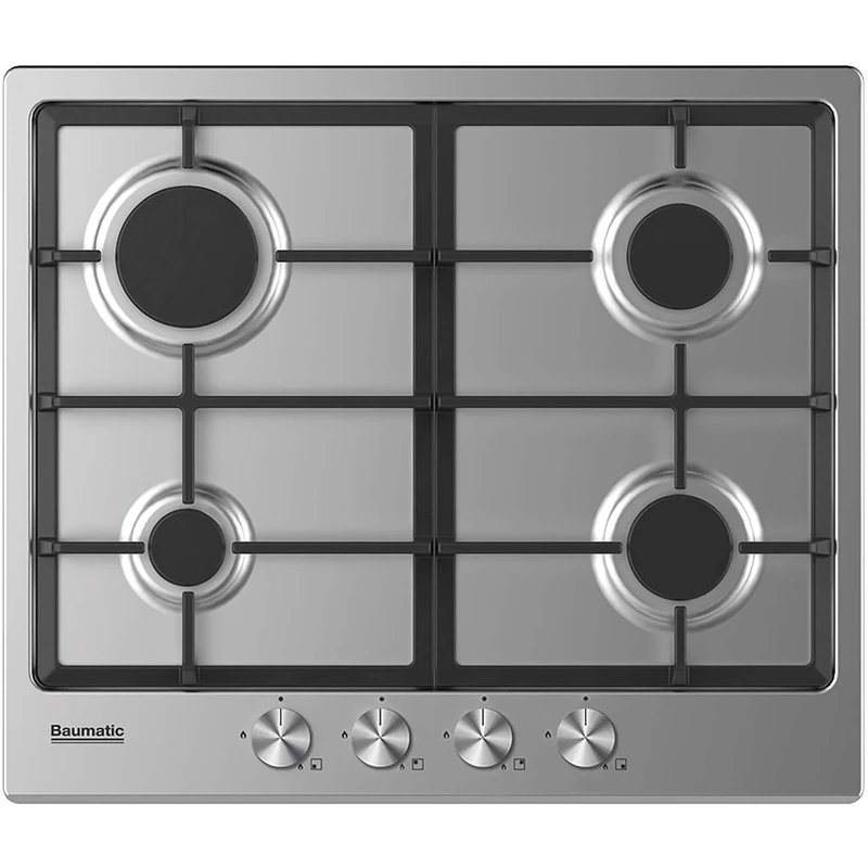 Baumatic BHIG620X 60cm Gas Hob - Stainless Steel 4 Burner Cooktop
