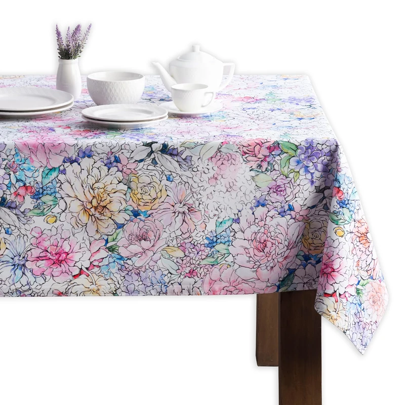 Maison d' Hermine Table Cloth Rectangle Table 100% Cotton 60 x 90 Inches Tablecloth Reusable Decorative for Dining Room, Farmhouse, Home, Party, Festive & Wedding Spring Summer - Floral Love