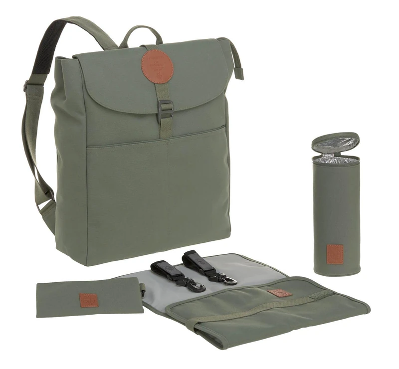 Lässig Baby Nappy Changing Backpack Diaper Bag with Accessories/Green Label Backpack Adventure, Olive Green