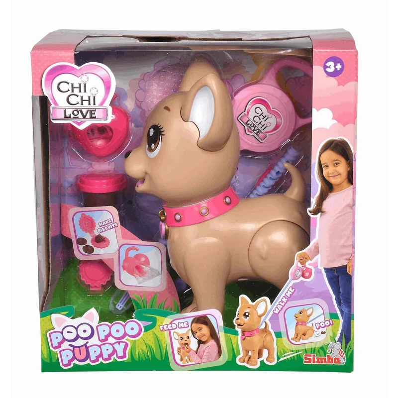 Simba 105893264 Chichi Love PooPoo Puppy Chihuahua Toy Dog Made of Plastic, for Walking, Includes Lead, Treats and Accessories, for Children from 3 Years