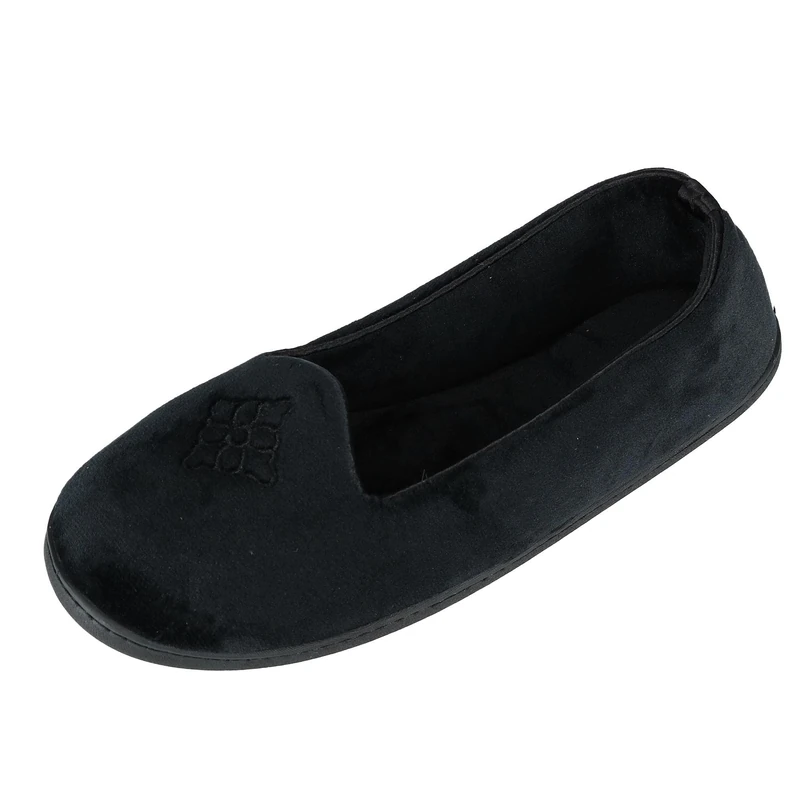 Dearfoams Women's Rebecca Lightweight Cozy Memory Foam Closed Back Slipper with Wide Widths, Black Velour, 7/8 UK