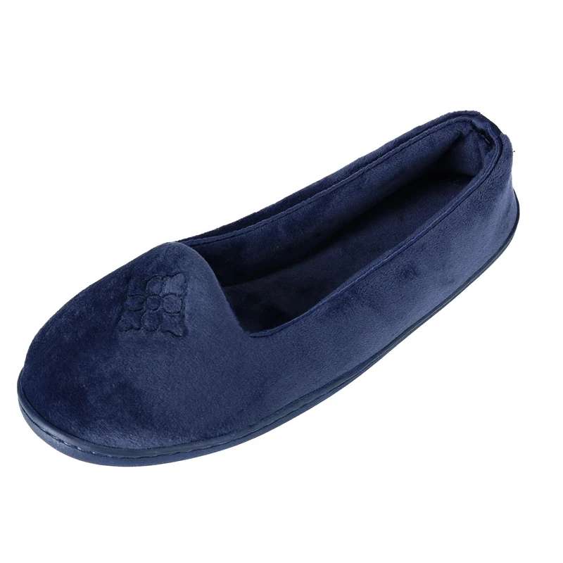 Dearfoams Women's Rebecca Microfiber Velour Closed Back Slipper, Peacoat, 5/6 UK