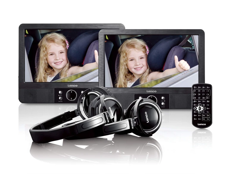 Lenco MES-415 Portable Dual Screen 9-inch DVD Player - Black