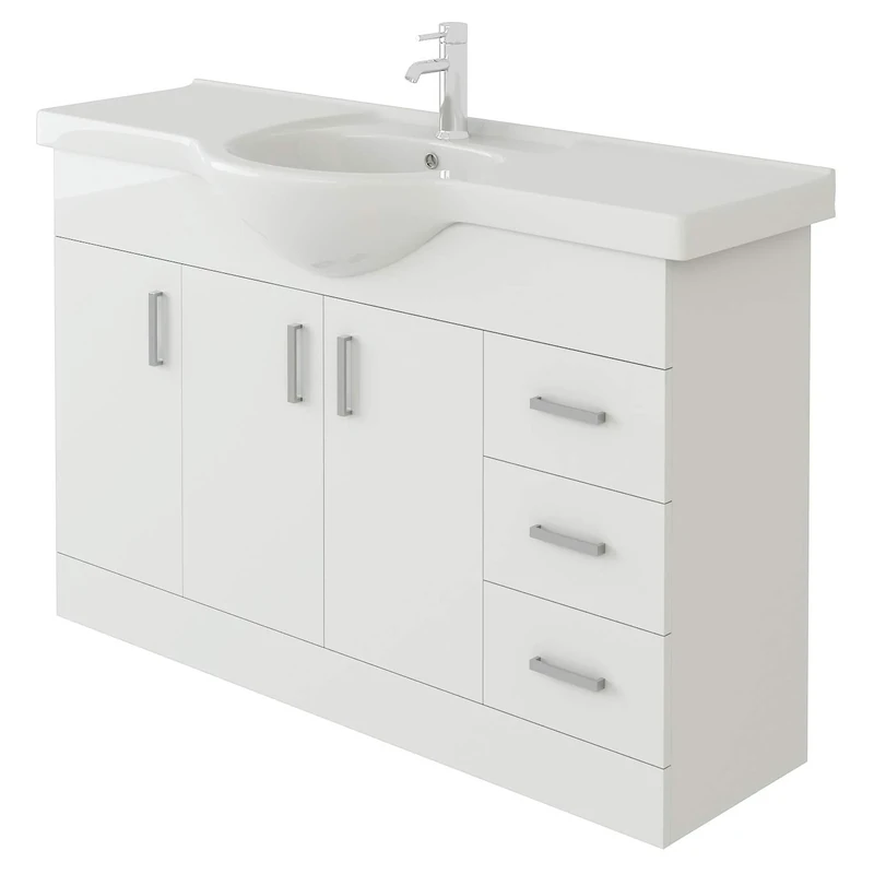 VeeBath VUW1200 Linx Bathroom Vanity Basin Sink Cabinet Unit Soft Close Door Hinges Storage Furniture-1200mm, White, 1200mm