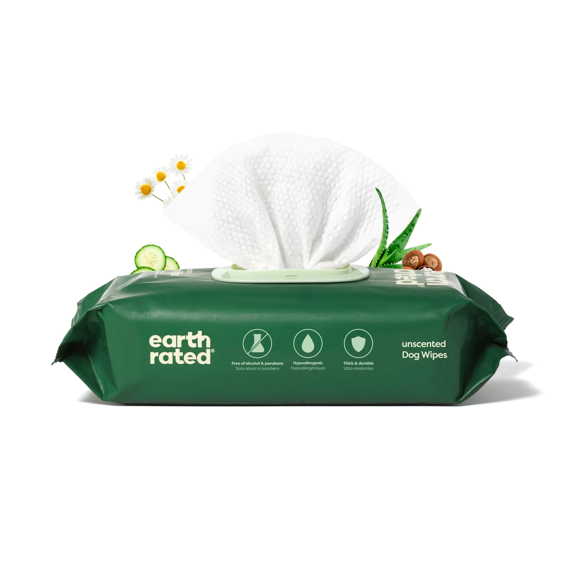 Earth Rated Pet Wipes for Dogs and Cats, Hypoallergenic, Cleaning and Hydrating, for Grooming Paws, Body and Bums, Unscented, 100 Count