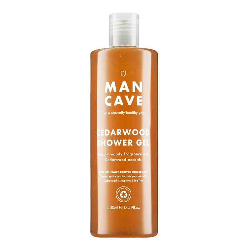 ManCave Cedarwood Mens Shower Gel, 500 ml, Body Wash, Natural Ingredients, Vegan, Eco-Conscious and Cruelty-Free, Fresh Woody Shower Gel for Men with Eucalyptus, Pine Needle, Body Wash for Men