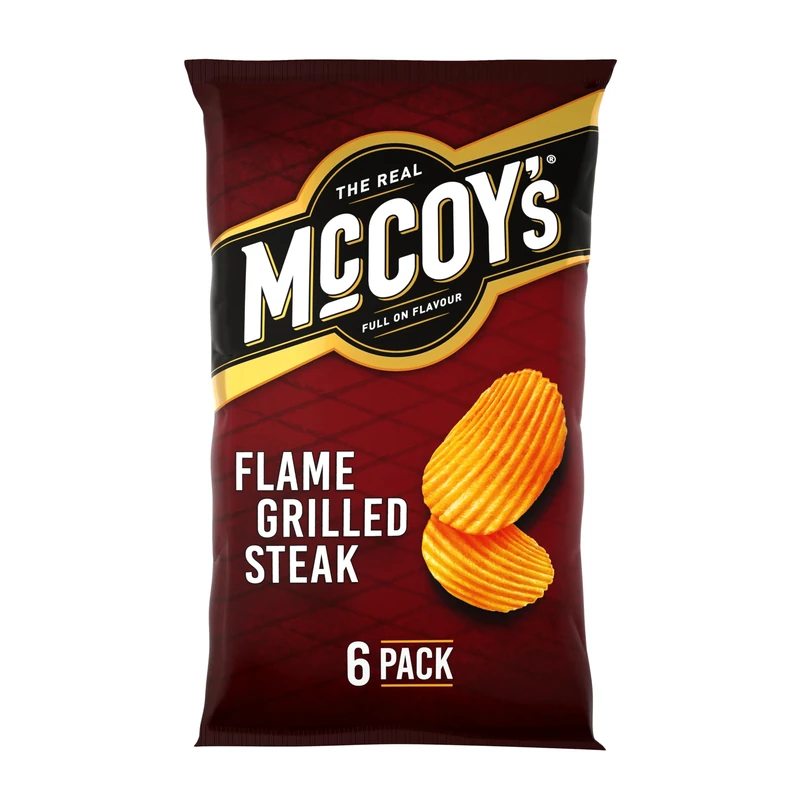 McCoy's Flame Grilled Steak Flavour Ridge Cut Potato Crisps, 6 x 25g 701288