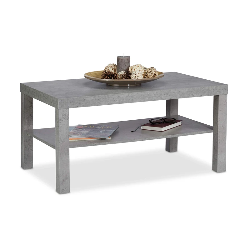 Relaxdays Coffee Table with Concrete Look and Shelf, Low Living Room Side Table, HxWxD 45 x 90 x 55 cm, Gray