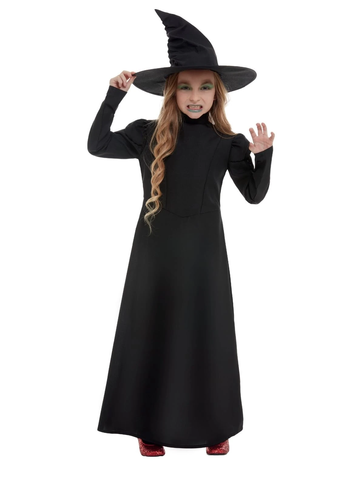 Smiffys Wicked Witch Girl Costume, Black with Dress & Hat, Halloween Child Fancy Dress, Witch Dress Up Costumes
