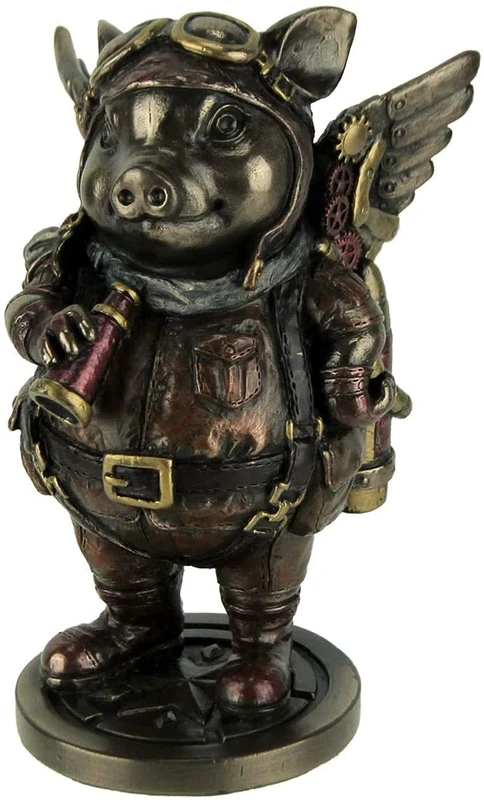 Veronese Design Steampunk Aviator Flying Pig Aeronaut Statue