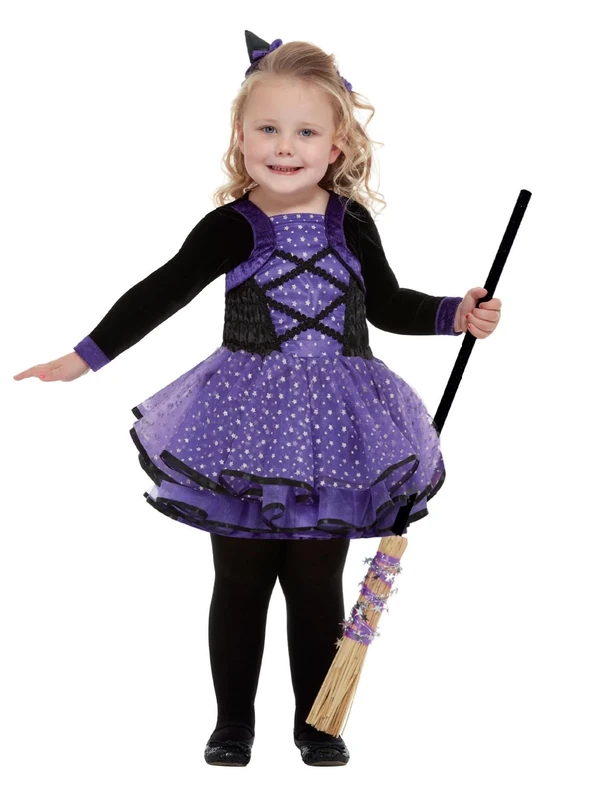 Smiffys Toddler Pretty Star Witch Costume, Purple with Dress & Headband, Halloween Child Fancy Dress, Witch Dress Up Costumes