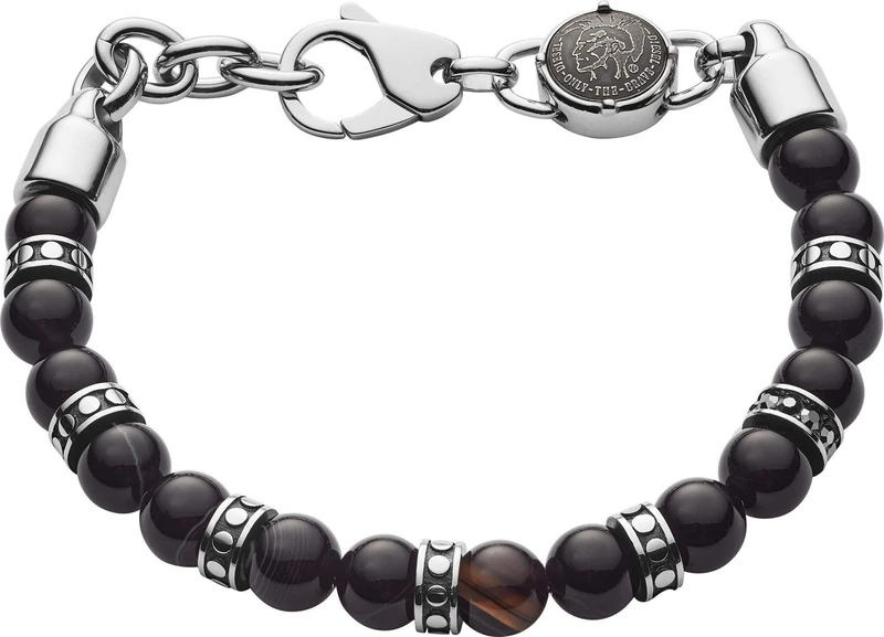 Diesel Bracelet for Men Beads, 18 cm - 19.5 cm black Semi-Precious Bracelet, DX1163040