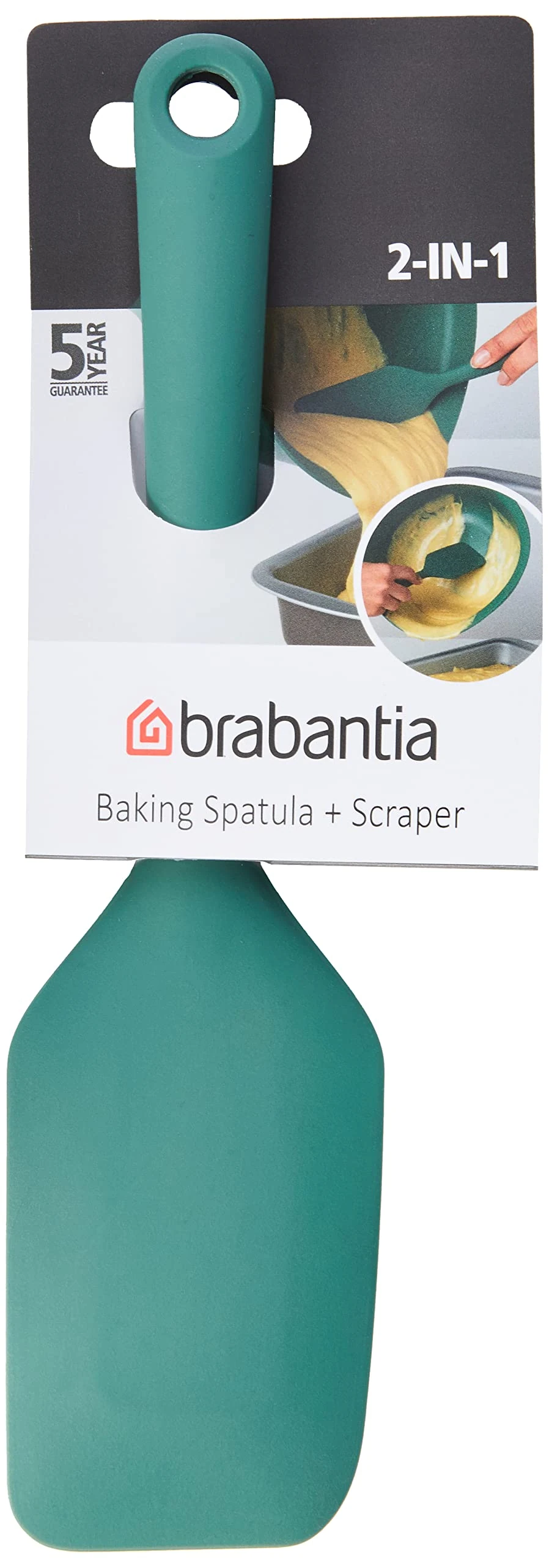 Brabantia Tasty+ Bake & Mix - Baking Spatula Plus Scraper (Fir Green) Non-Stick, Soft-Grip Handle, Heat-Resistant, Dishwasher Safe, (121883)