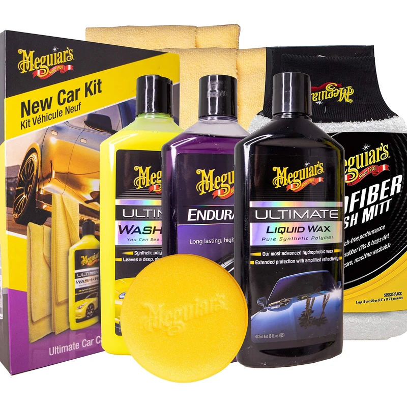 Meguiar's Brilliant Solutions New Car Kit for New Car Owners | Ultimate Wash and Wax, Liquid Wax, High Gloss Tire Gel and Microfiber Essentials