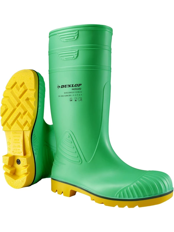 DUNLOP HazGuard Full Safety ESD Wellington Boot - Unisex, Chemical and Slip Resistant, Work Wellies with Steel Toe and Electrical Insulation, Acifort, Green/Crepe - EU48, UK13