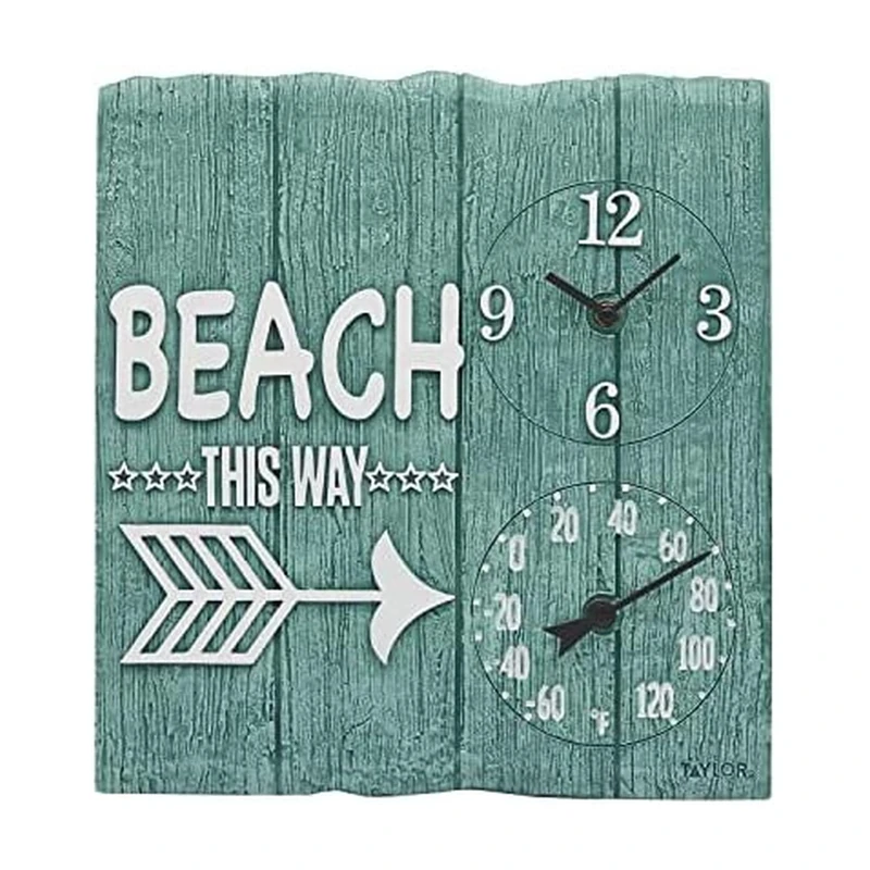 Taylor 14-inch Beach This Way Clock and Thermometer