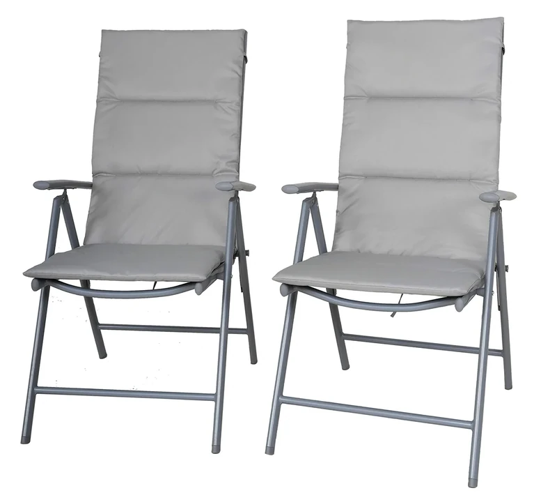 Chicreat Camping Folding Chairs with Upholstery, Set of 2, Silver/Grey