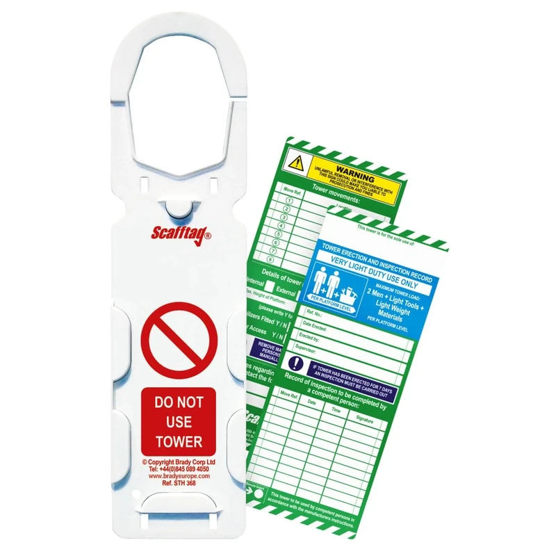 Scafftag by Brady Towertag Kit – Compact Equipment Inspection Kit, Includes 10 Towertag Holders, 20 Inserts & 1 Pen for Workplace Safety Compliance – White on Red