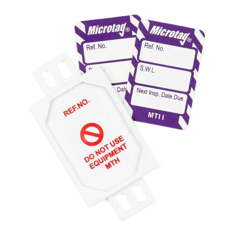 Scafftag by Brady Microtag Kit – Compact Equipment Inspection Tags Safe Working Load, Includes 20 Holders, 20 Double-Sided Inserts, and Pen for Workplace Safety Compliance – White on Purple