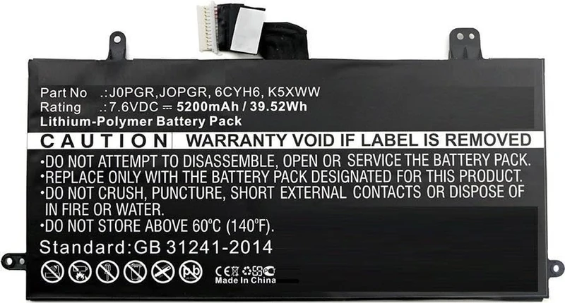 CoreParts Laptop Battery for Dell 40Wh Li-Pol 7.6V 5200mAh, 6CYH6, 725KY, B102286-0001, J0PGR, (40Wh Li-Pol 7.6V 5200mAh Black, Latitude 12 5285)