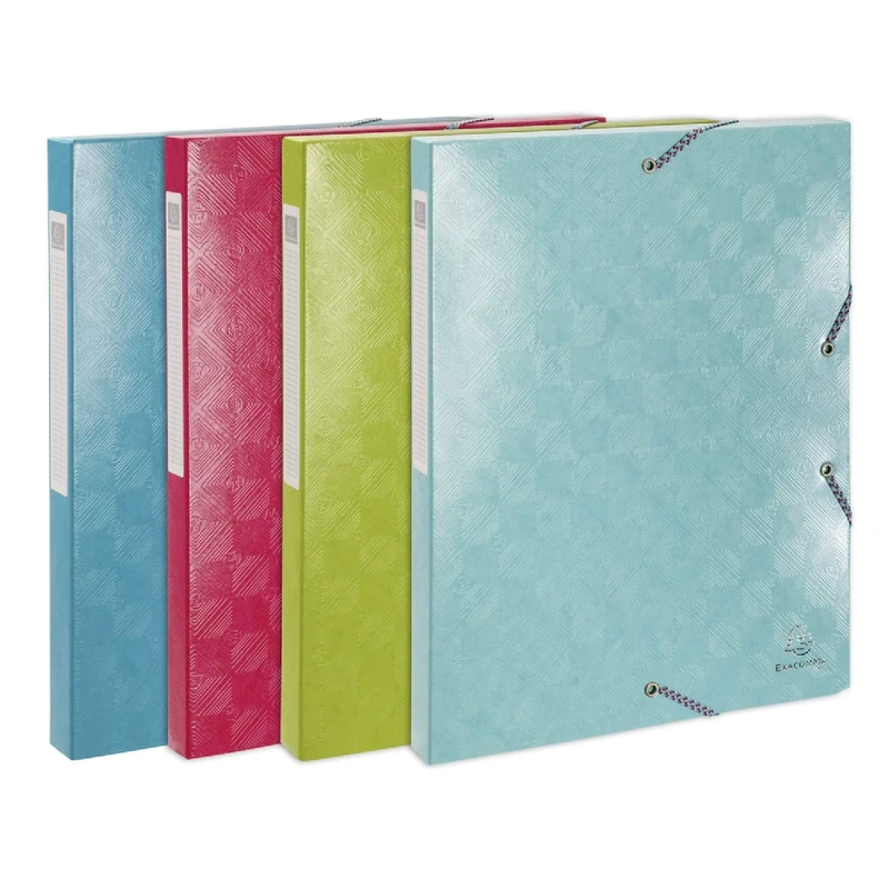 Exacompta - Ref 59220E - 1928 Collection - Elasticated Filing Boxes - Suitable for A4 Documents, 25mm Spine, 600gsm Embossed Pressboard - Assorted Colours (Pack of 8)