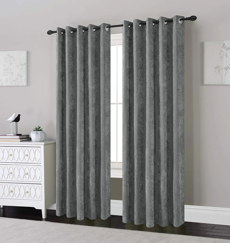 Sleepdown Chenille R/M Lined Eyelet Curtain 100% Polyester Curtain 66 X 72 - Silver