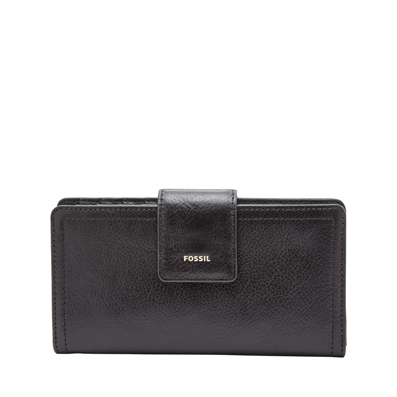 Fossil Wallet for Women Logan, Leather/Polyurethane Trim Tab Clutch black 17.1 cm L x 1.9 cm W x 8.9 cm H SL7830001