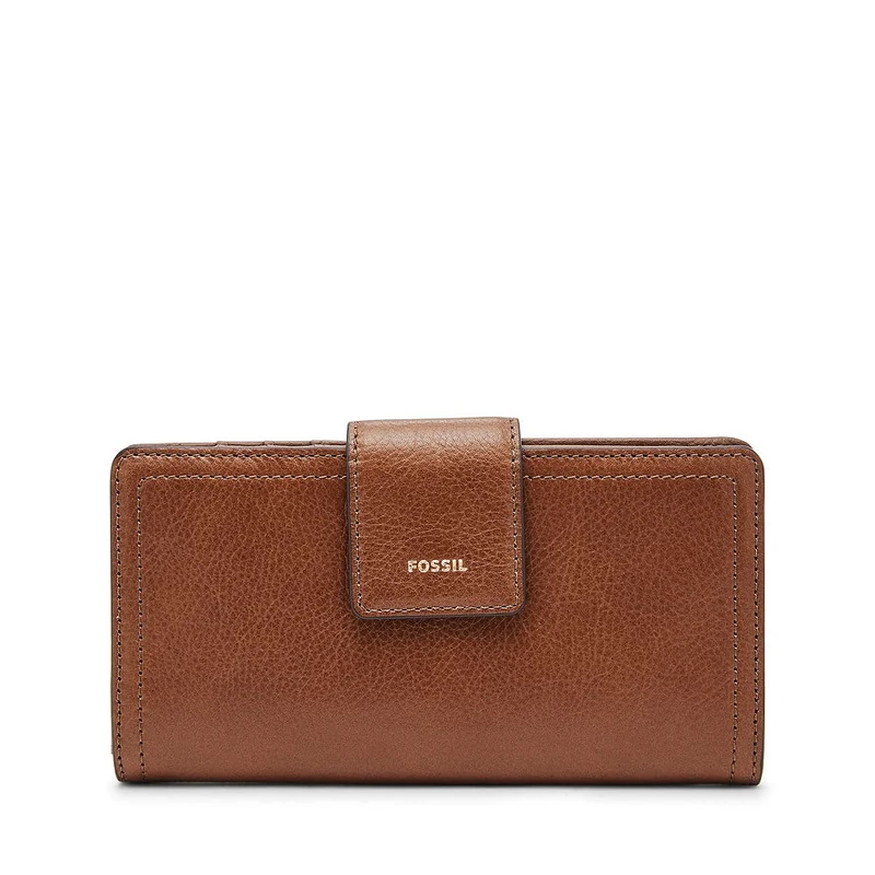 Fossil Wallet for Women Logan, Leather/Polyurethane Trim Tab Clutch brown 17.1 cm L x 1.9 cm W x 8.9 cm H SL7830200