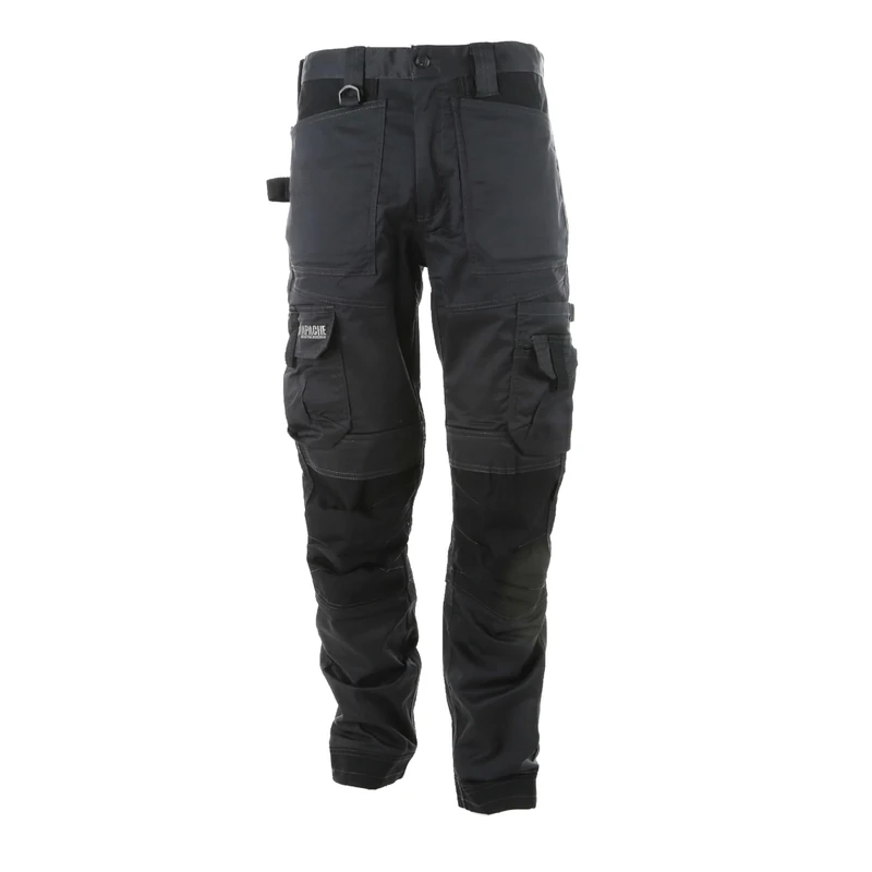 Apache Workwear Men's Site Trouser | ATS 3D Stretch Holster Trouser | Grey/Black 30W x 33L | Cordura Side Cargo Pocket | Low Rise Comfort Waist | Reinforced Hem Knee Pad and Phone Pocket