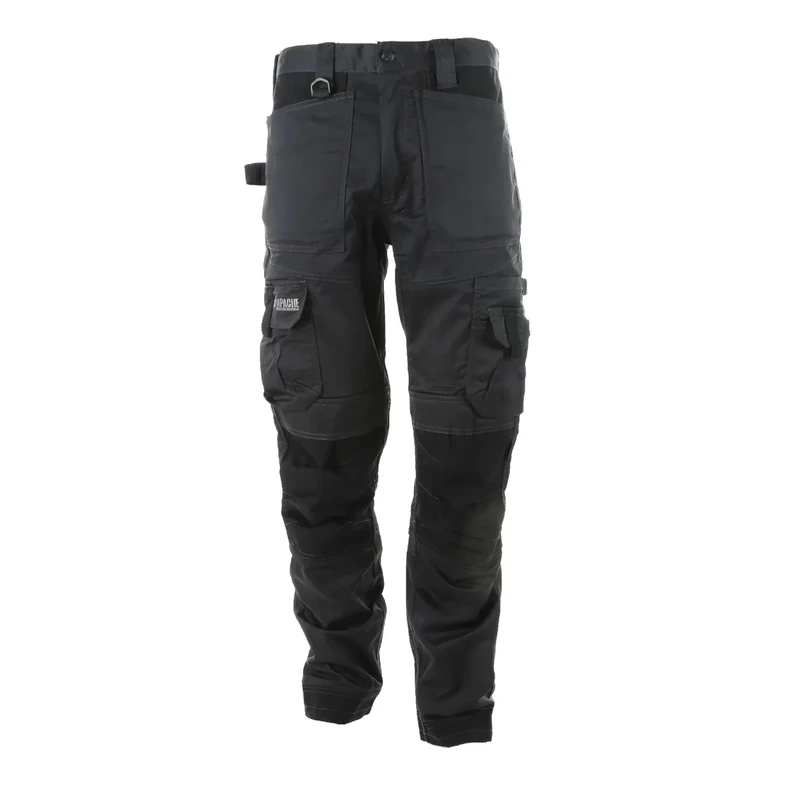 Apache Workwear Men's Site Trouser | ATS 3D Stretch Holster Trouser | Grey/Black 30W x 31L | Cordura Side Cargo Pocket | Low Rise Comfort Waist | Reinforced Hem Knee Pad and Phone Pocket