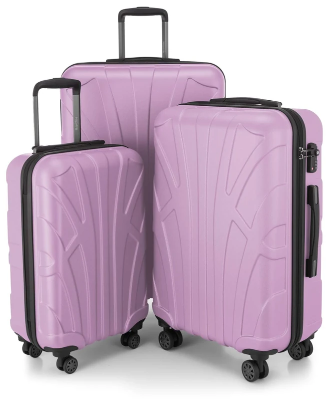 Suitline - Expandable Luggage Set, Carry On Trolley 55cm + Medium Sized Suitcase 66cm + LargeTrolley 76cm, ABS, TSA, Lilac