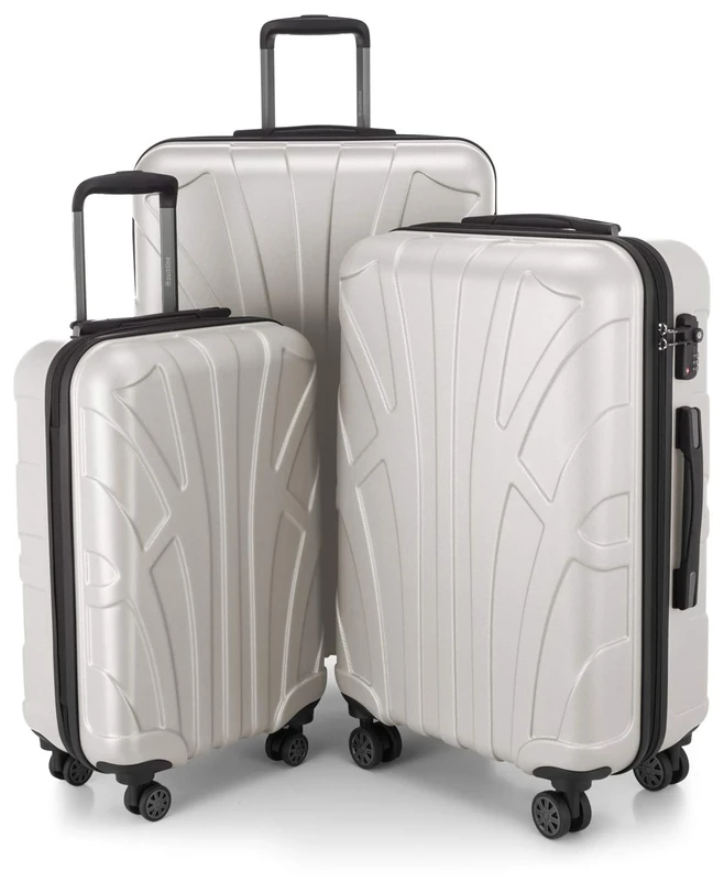 Suitline - Expandable Luggage Set, Carry On Trolley 55cm + Medium Sized Suitcase 66cm + LargeTrolley 76cm, ABS, TSA, White