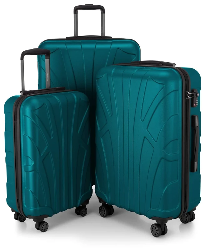 Suitline - Expandable Luggage Set, Carry On Trolley 55cm + Medium Sized Suitcase 66cm + LargeTrolley 76cm, ABS, TSA, Turquoise