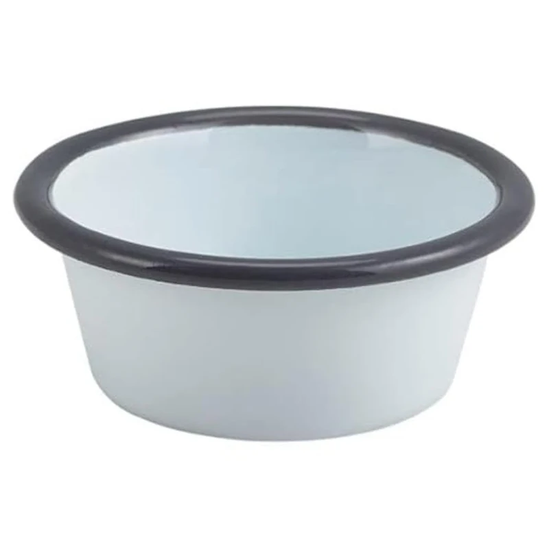 Genware Enamel Ramekin White and Grey 3.2oz / 90ml - Set of 12 - Ramekins, Dipping Pots, Sauce Pots