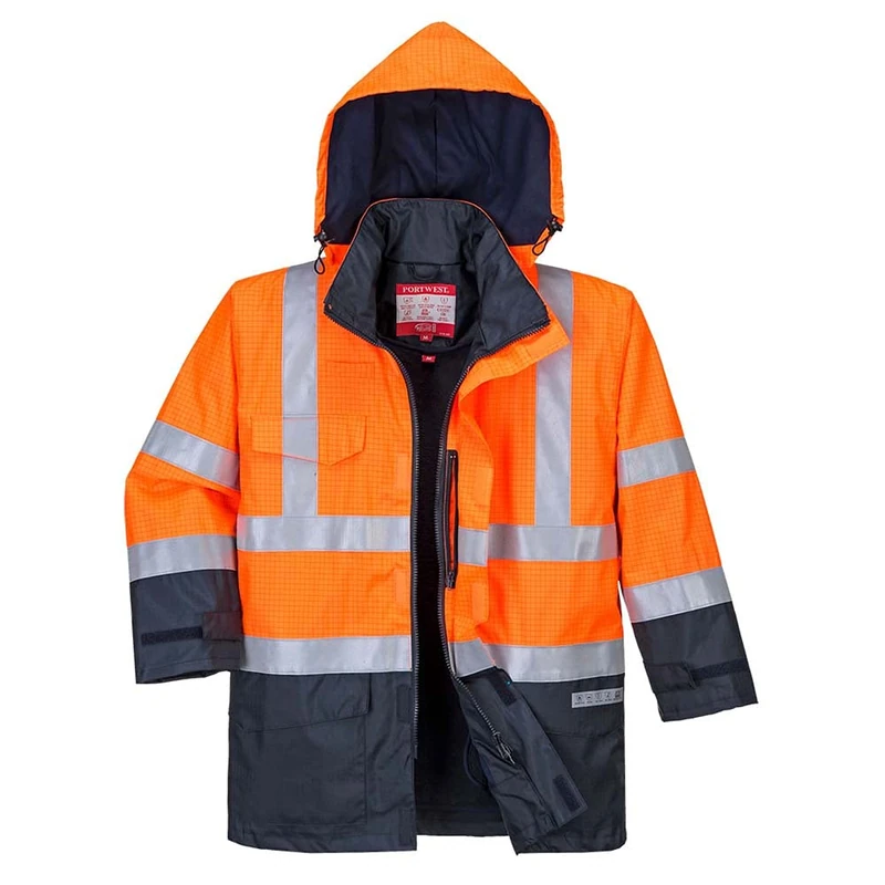 Portwest Bizflame Rain Hi-Vis Multi-Protection Jacket, Size: XXXL, Colour: Orange/Navy, S779ONRXXXL